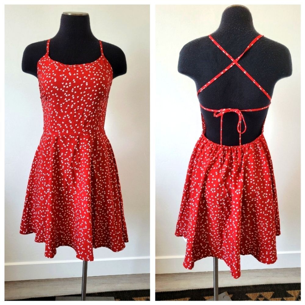 NEW Shein VCay Red Confetti Heart Mini Dress Summer Beach Pool Vacation Medium